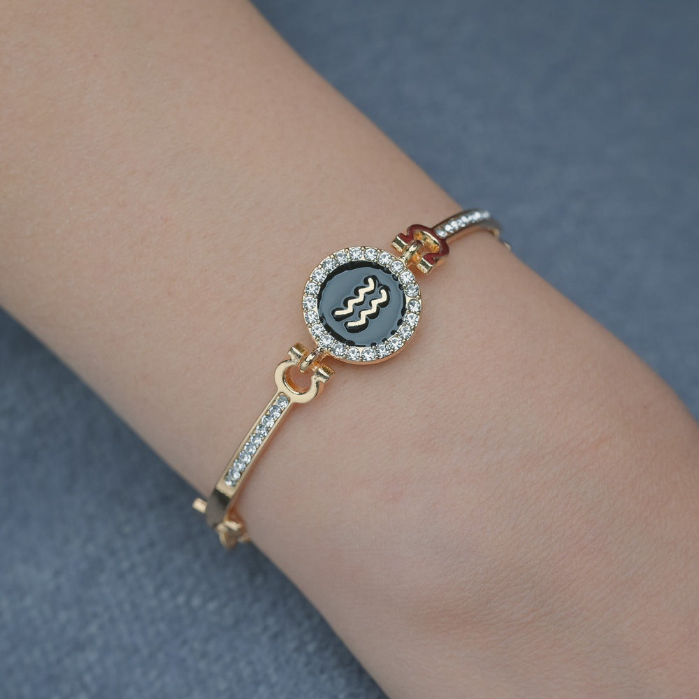 Wholesale Drip Oil 12 Constellation Gold Rhinestone Alloy Bracelet